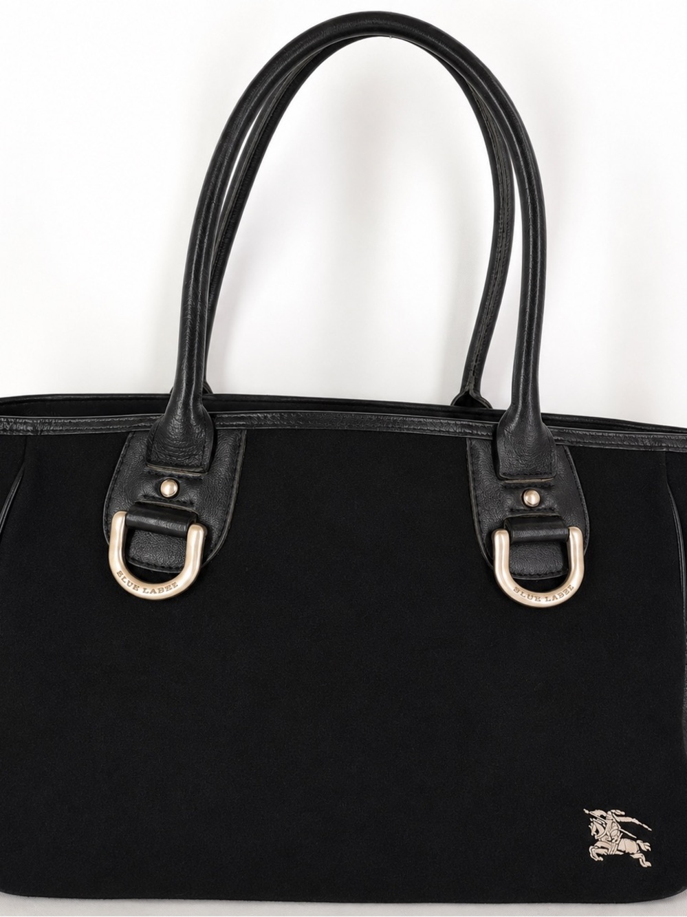 Burberry Black Suede & Leather Top-Handle Tote with Gold Hardware